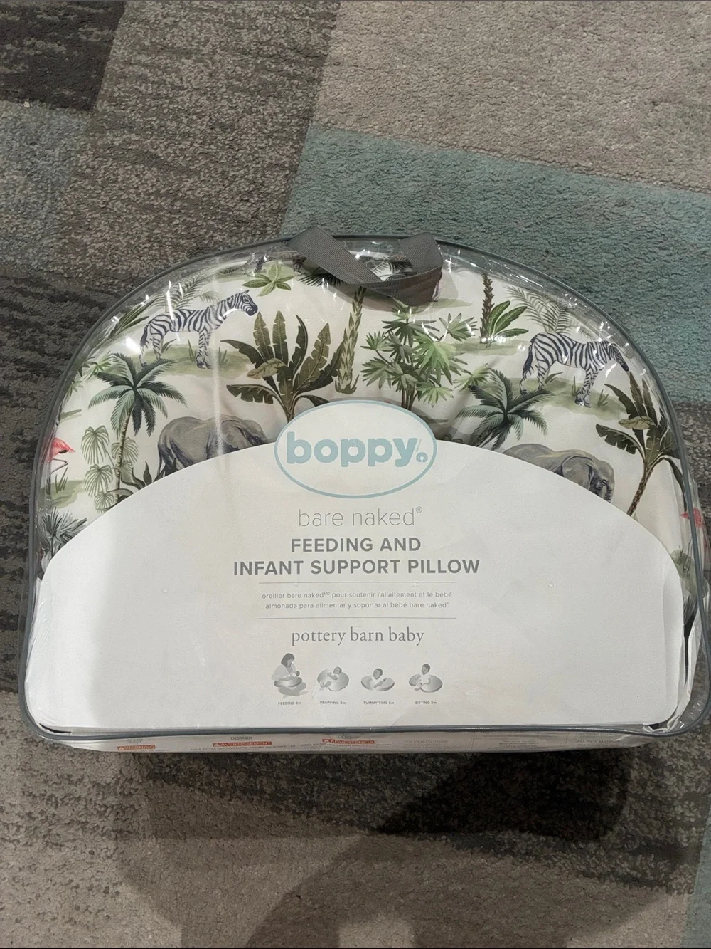 Boppy Bare Naked Infant Support Pillow - Green/White Safari Print